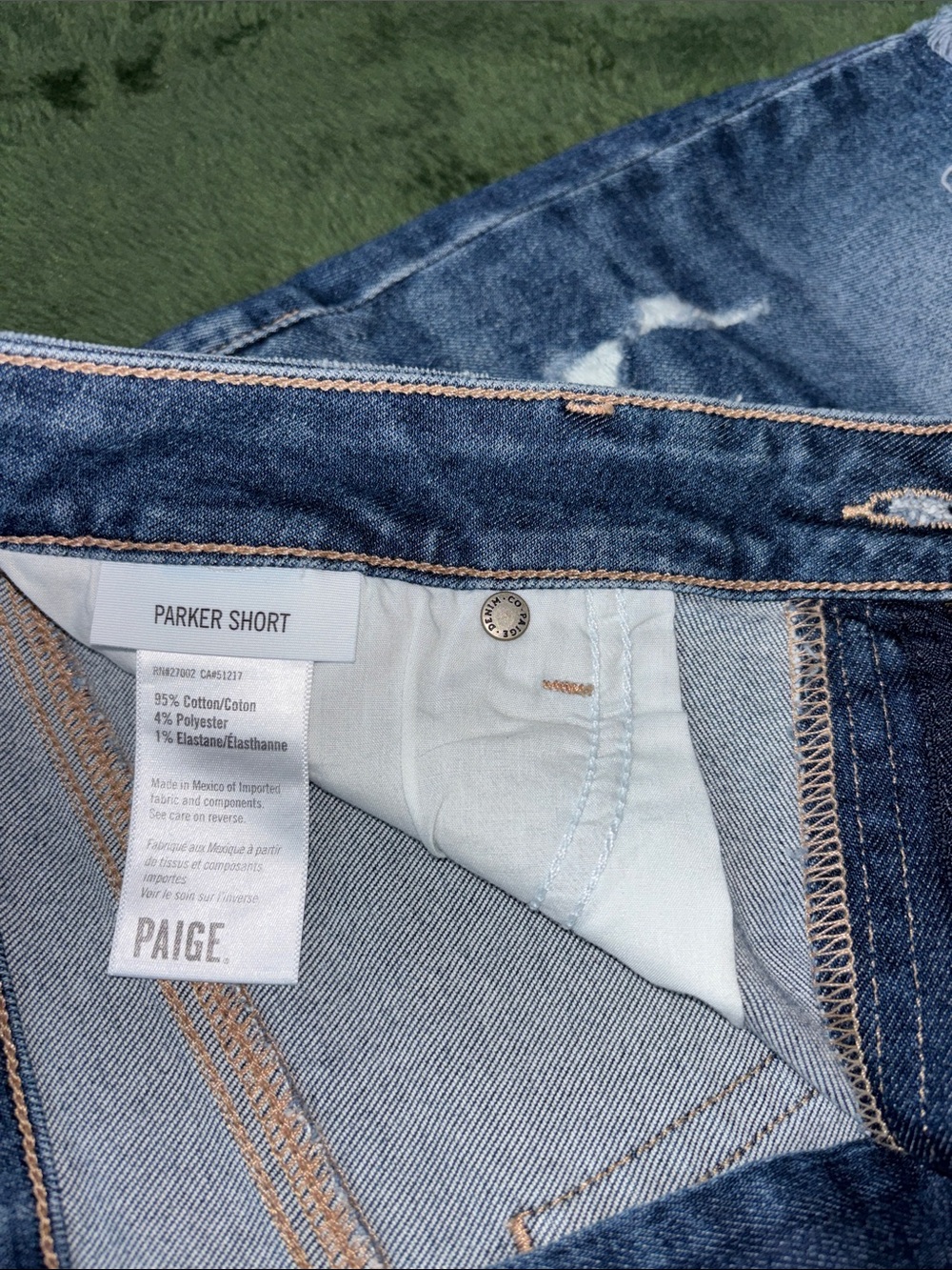 PAIGE Blue Frayed Hem Denim Shorts - Picture 2 of 4